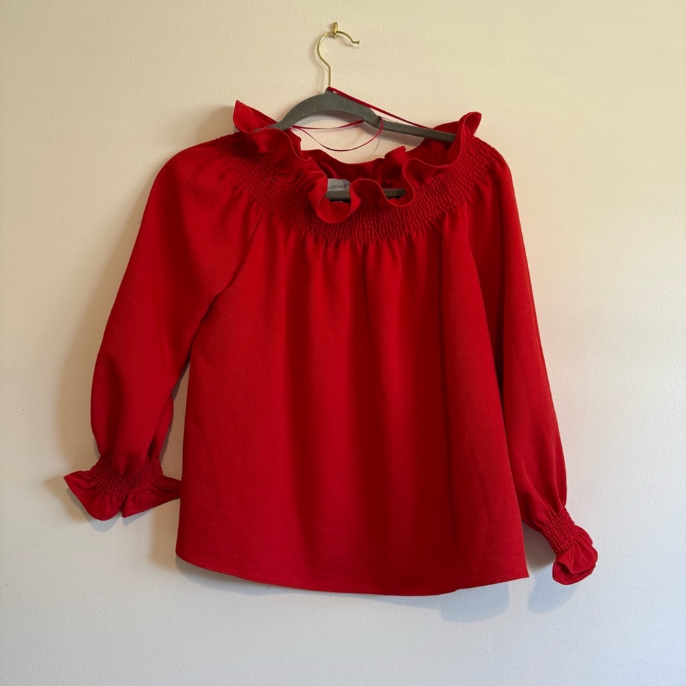 Tuckernuck Red Off the Shoulder Marguerite Blouse ruffle small